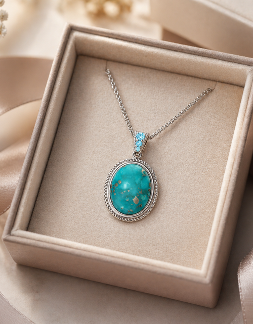 Load image into Gallery viewer, Azure Crown Turquoise Pendant- Pangea Mines Campo Frio Turquoise &amp; Swiss Blue Topaz
