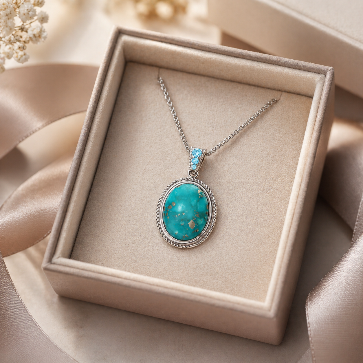 Azure Crown Turquoise Pendant- Pangea Mines Campo Frio Turquoise & Swiss Blue Topaz