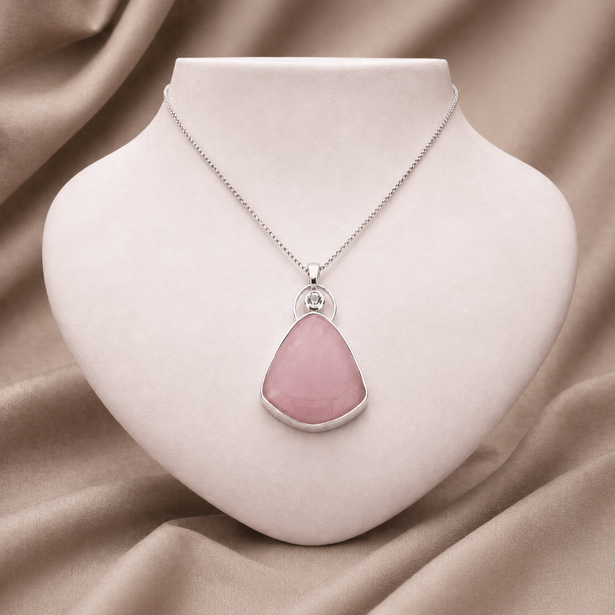 Blush Aura Rose Quartz Pendant Necklace in Rhodium-Plated Sterling Silver