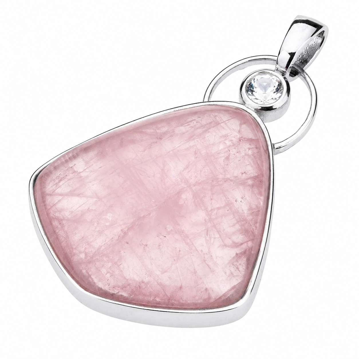 Blush Aura Rose Quartz Pendant Necklace in Rhodium-Plated Sterling Silver