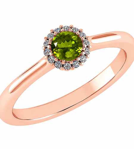 Emerald Glow Peridot Halo Ring-Certified 0.52 CTW Natural Peridot & Diamond Halo Ring