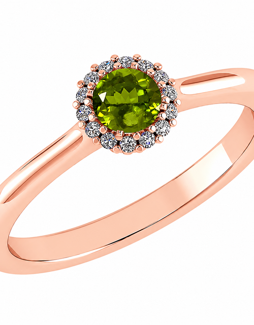 Load image into Gallery viewer, Emerald Glow Peridot Halo Ring-Certified 0.52 CTW Natural Peridot &amp; Diamond Halo Ring
