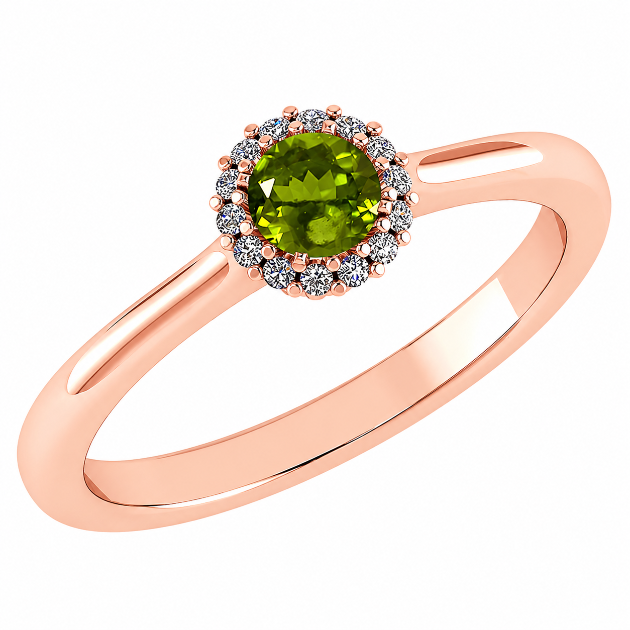 Emerald Glow Peridot Halo Ring-Certified 0.52 CTW Natural Peridot & Diamond Halo Ring