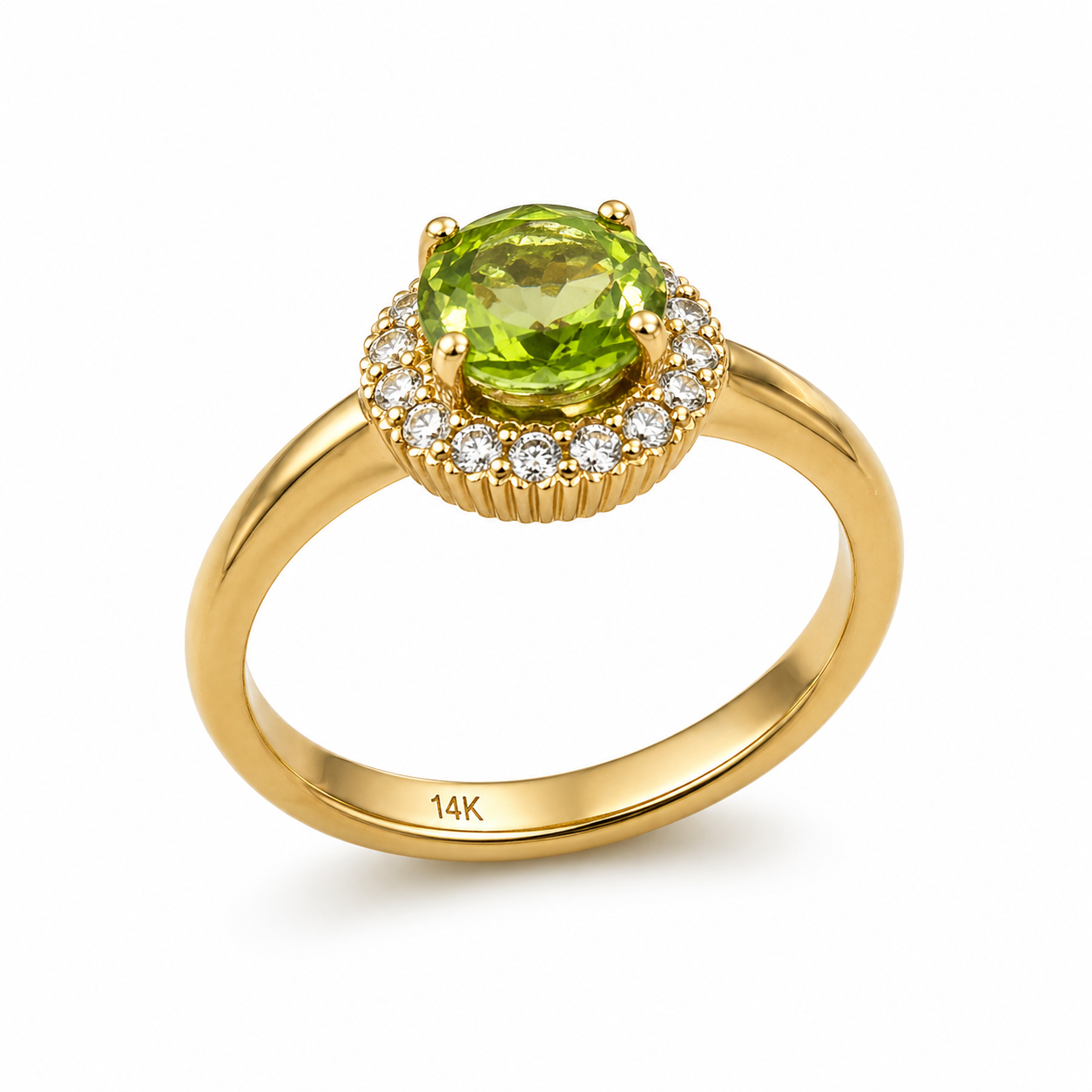 Emerald Glow Peridot Halo Ring-Certified 0.52 CTW Natural Peridot & Diamond Halo Ring