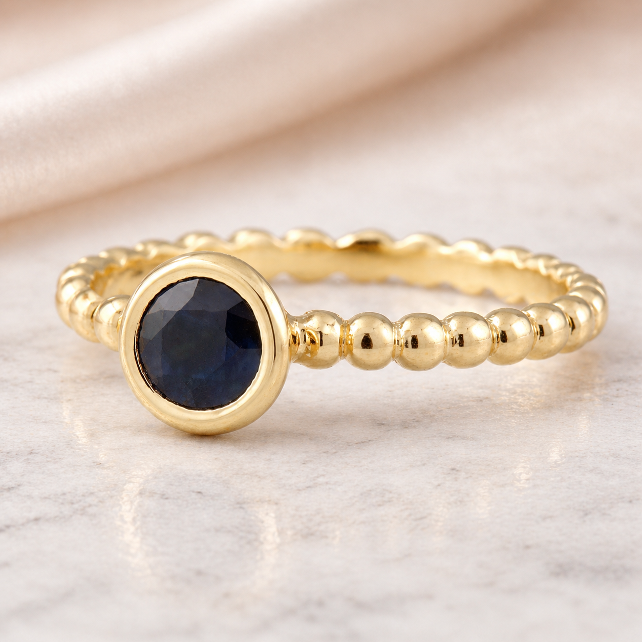 Midnight Bezel Sapphire Ring -0.50 CT Natural Blue Sapphire Bezel Ring – Solid 18K Yellow Gold