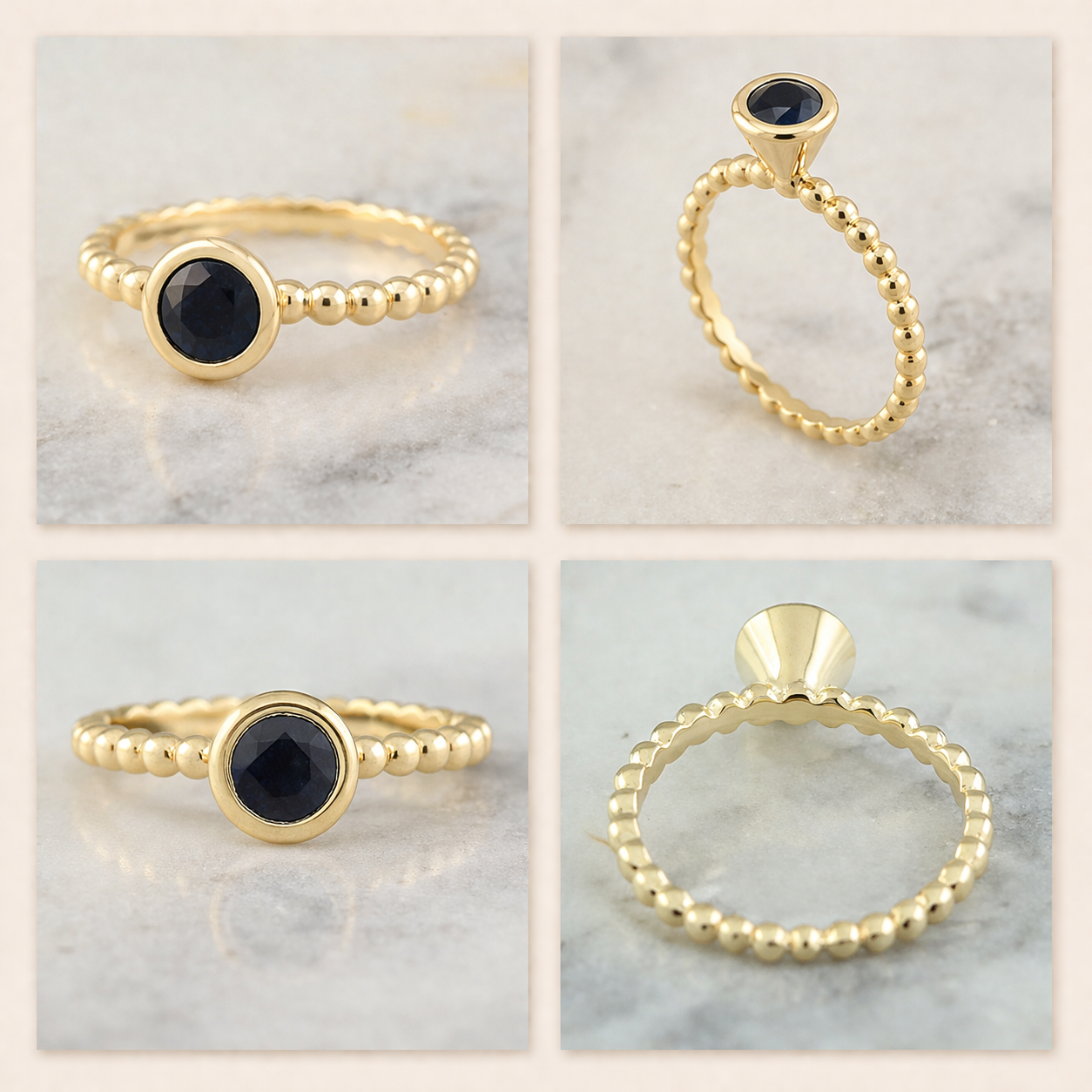 Midnight Bezel Sapphire Ring -0.50 CT Natural Blue Sapphire Bezel Ring – Solid 18K Yellow Gold
