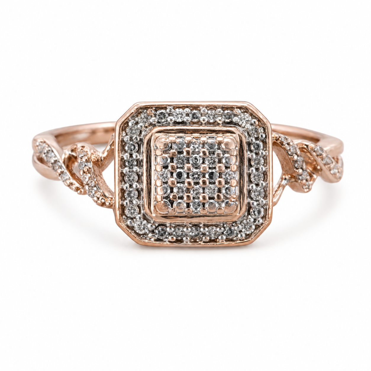 Blush Radiance Diamond Cluster Ring-10K Rose Gold Diamond Cluster Ring with Side Accents