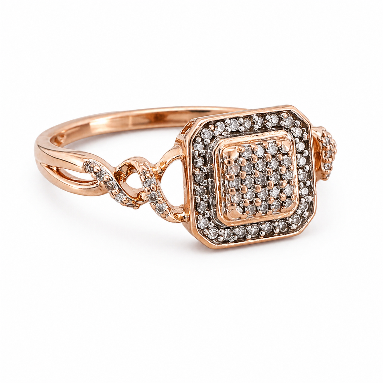 Blush Radiance Diamond Cluster Ring-10K Rose Gold Diamond Cluster Ring with Side Accents