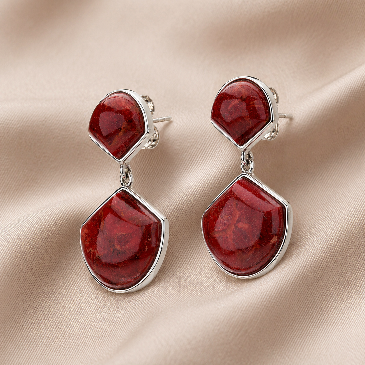 Crimson Fan Coral Drop Earrings – Rhodium Over Sterling Silver