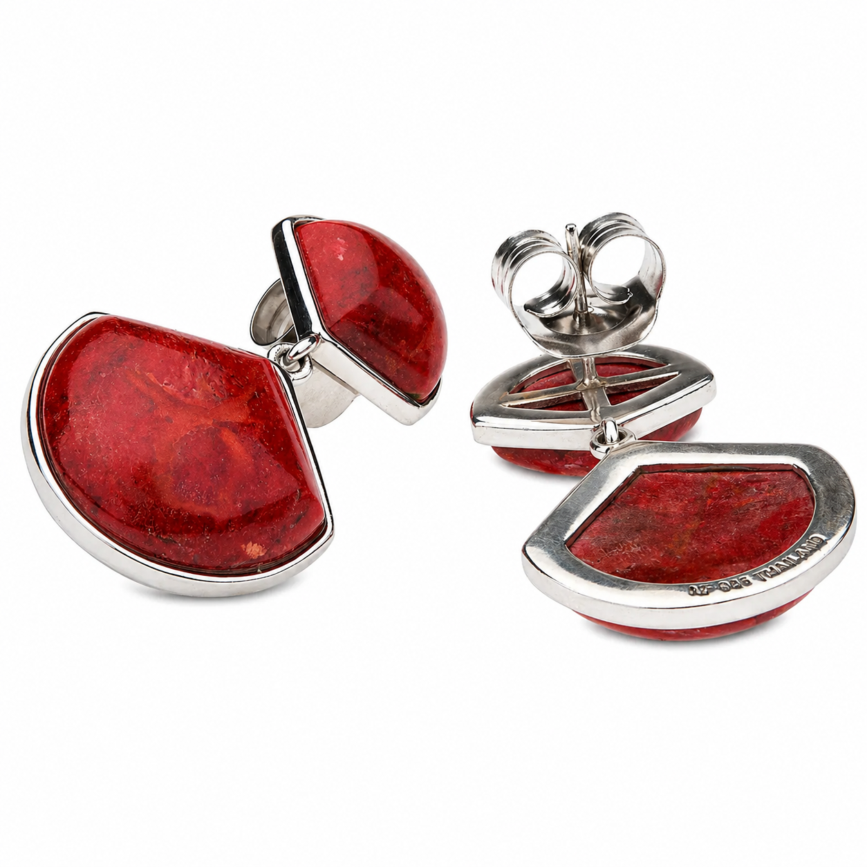 Crimson Fan Coral Drop Earrings – Rhodium Over Sterling Silver