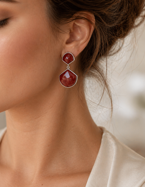 Load image into Gallery viewer, Crimson Fan Coral Drop Earrings – Rhodium Over Sterling Silver
