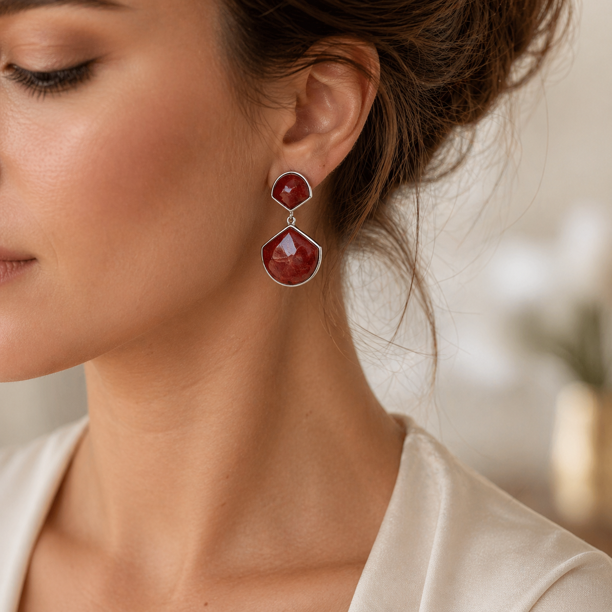 Crimson Fan Coral Drop Earrings – Rhodium Over Sterling Silver