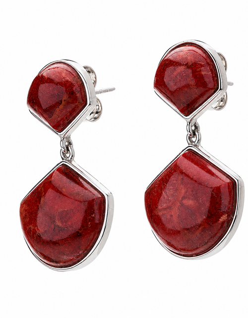 Load image into Gallery viewer, Crimson Fan Coral Drop Earrings – Rhodium Over Sterling Silver

