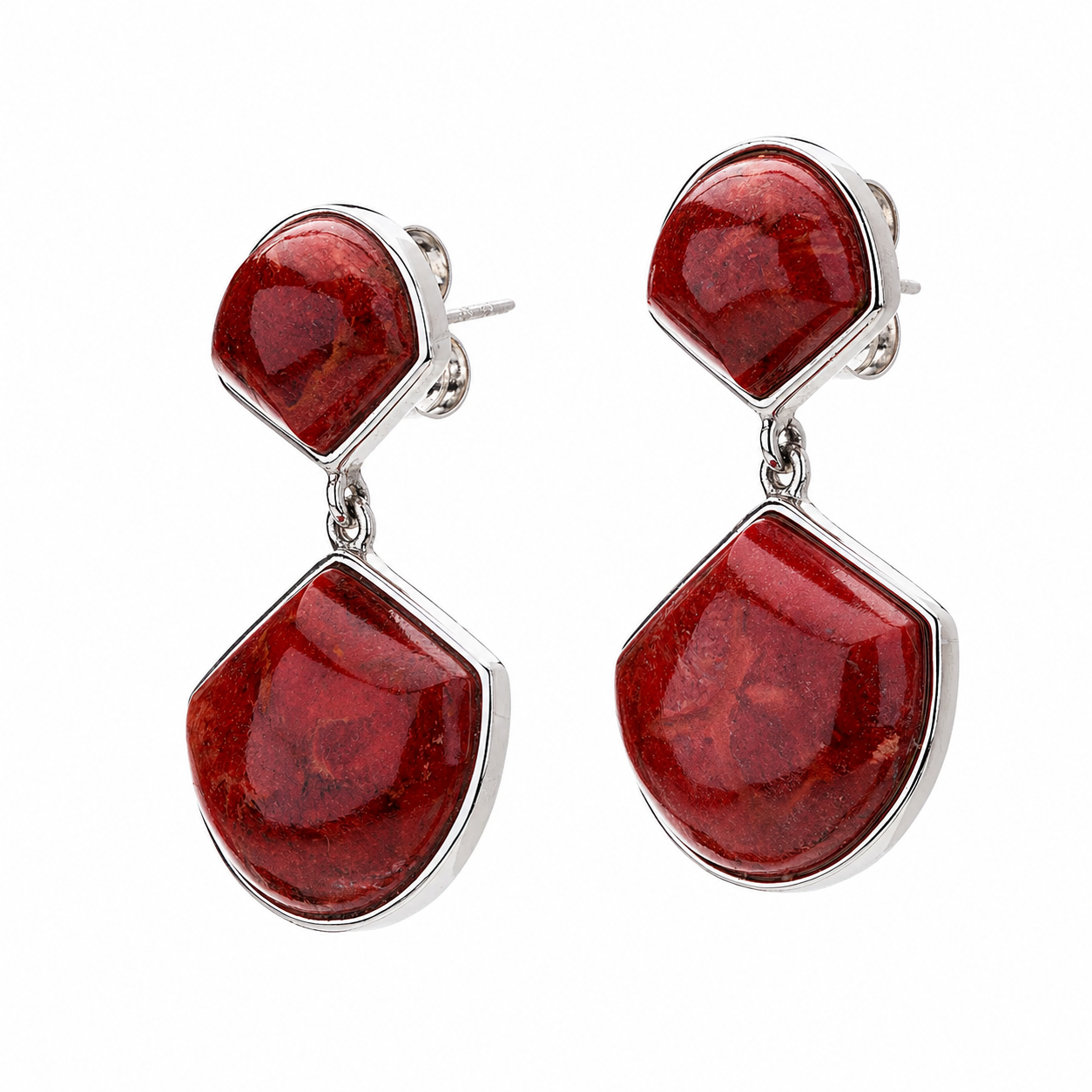 Crimson Fan Coral Drop Earrings – Rhodium Over Sterling Silver