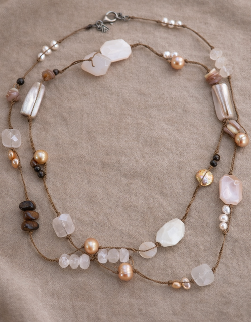 Load image into Gallery viewer, Pre-Owned Silpada Rose Quartz Pearl Corded Long Necklace - Retired Design
