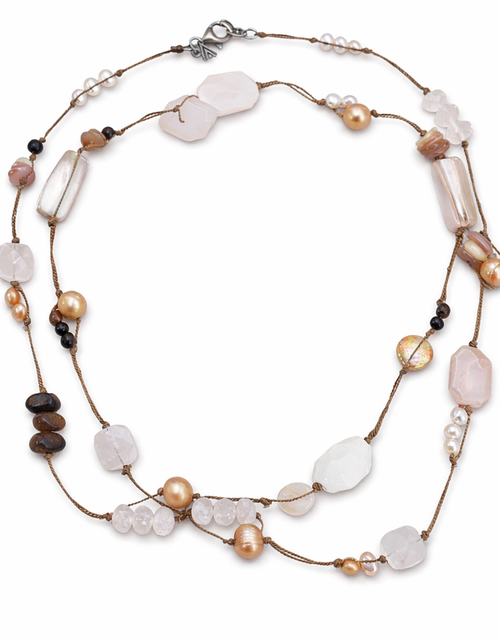 Load image into Gallery viewer, Pre-Owned Silpada Rose Quartz Pearl Corded Long Necklace - Retired Design
