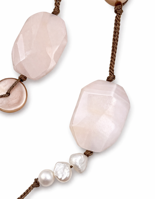 Load image into Gallery viewer, Pre-Owned Silpada Rose Quartz Pearl Corded Long Necklace - Retired Design
