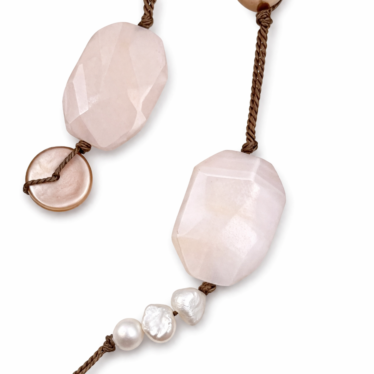 Pre-Owned Silpada Rose Quartz Pearl Corded Long Necklace - Retired Design