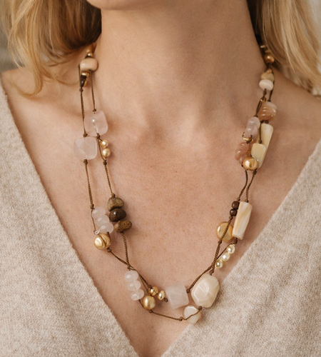Pre-Owned Silpada Rose Quartz Pearl Corded Long Necklace - Retired Design
