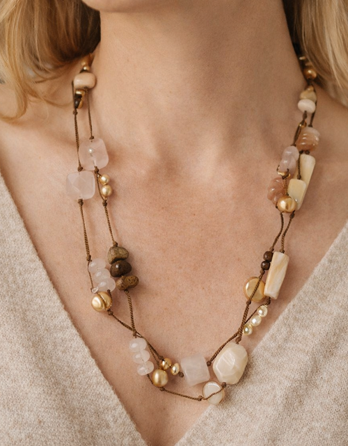 Load image into Gallery viewer, Pre-Owned Silpada Rose Quartz Pearl Corded Long Necklace - Retired Design
