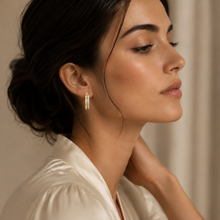 14k Two Tone Gold Double Round Hoops