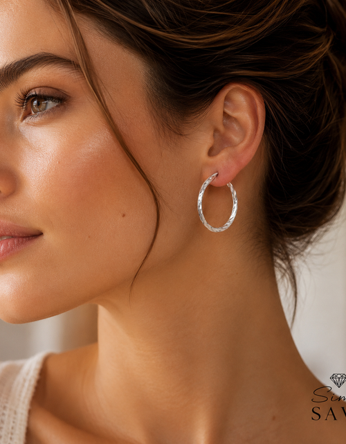 Load image into Gallery viewer, Sterling Silver Faceted Hoop Earrings
