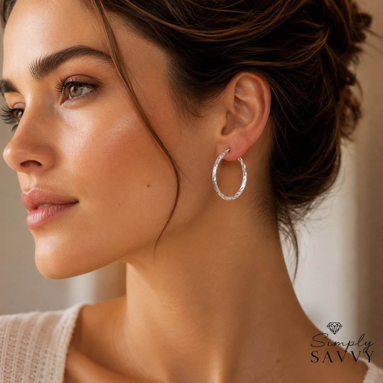 Sterling Silver Faceted Hoop Earrings
