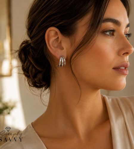 Sterling Silver Triple Barrelled Strand Hoop Earrings