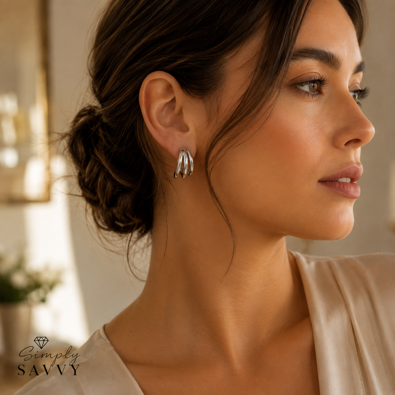 Sterling Silver Triple Barrelled Strand Hoop Earrings