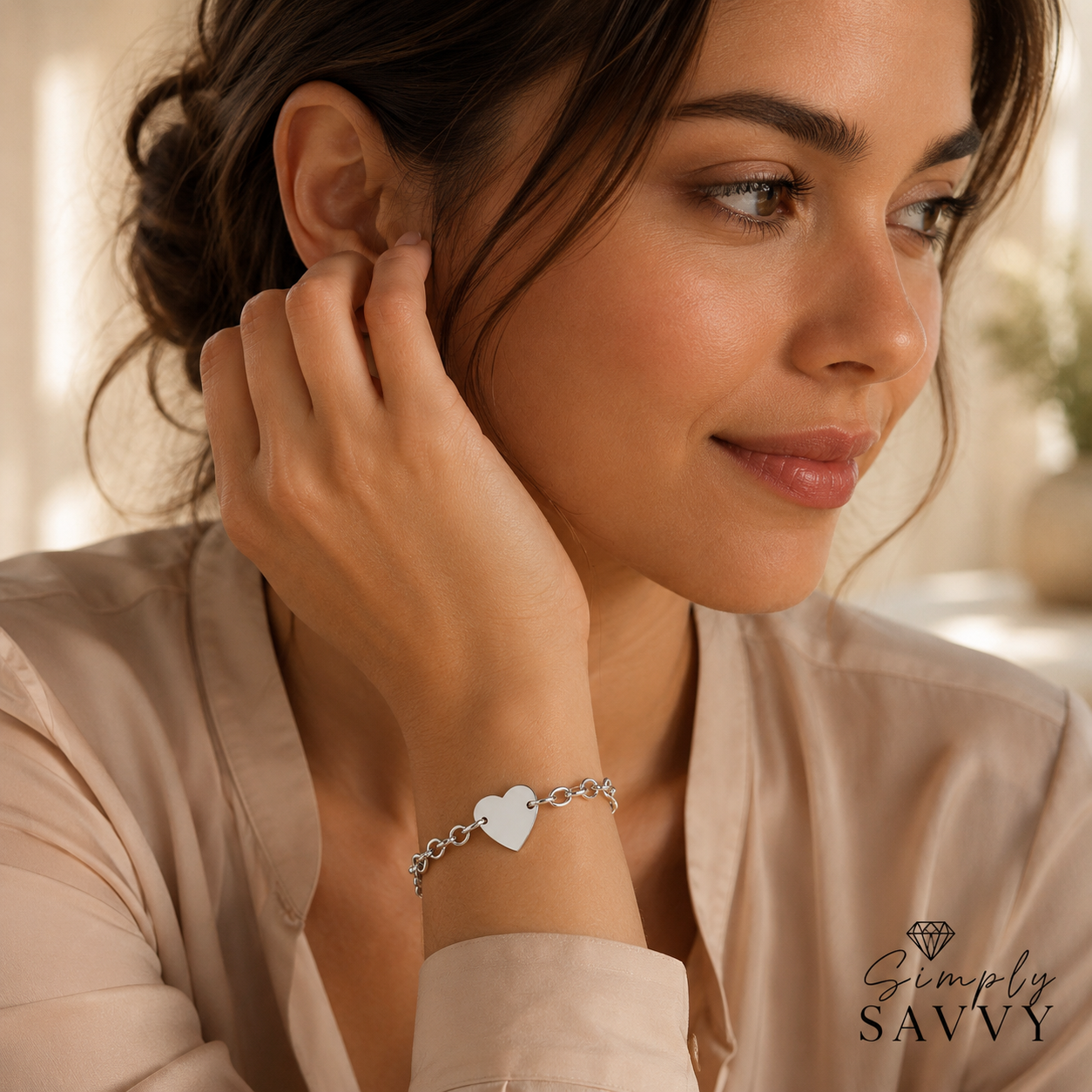 Sterling Silver Heart Station Bracelet