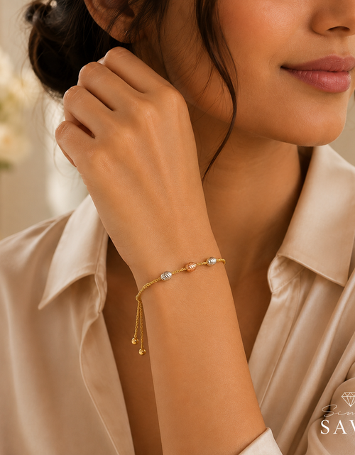 Load image into Gallery viewer, 14k Tri-Color Gold Textured Oval Station Lariat Style Bracelet (1.20 mm)
