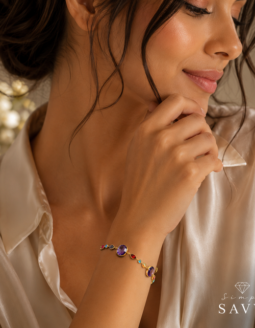 Load image into Gallery viewer, 14k Yellow Gold Bracelet with Multi-Colored Stones (1.00 mm)
