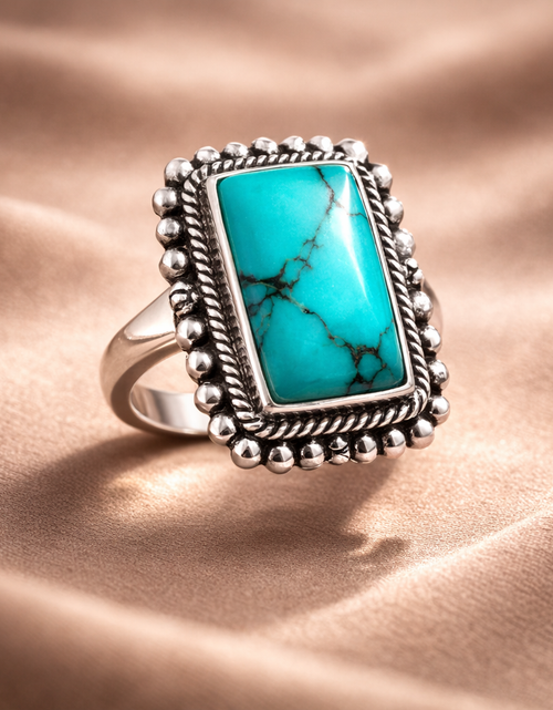 Load image into Gallery viewer, Simply Savvy Bali Artisan Sterling Silver Turquoise Ring – Handcrafted 925 Silver – Luxury Turquoise Statement Ring
