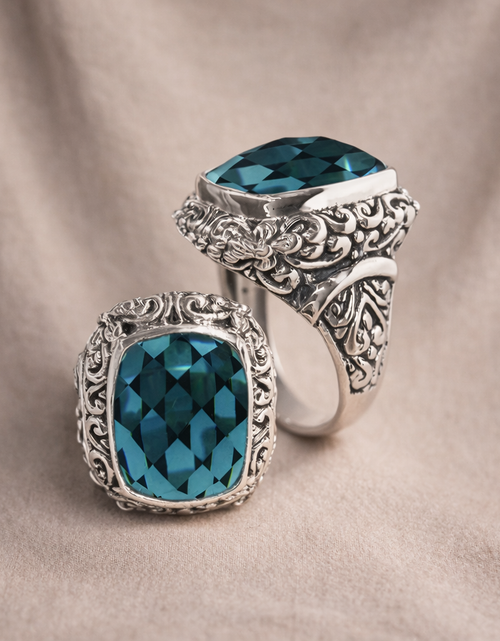 Load image into Gallery viewer, Simply Savvy Bali Artisan Sterling Silver London Blue Topaz Ring – Handcrafted 925 Silver Luxury Statement Ring
