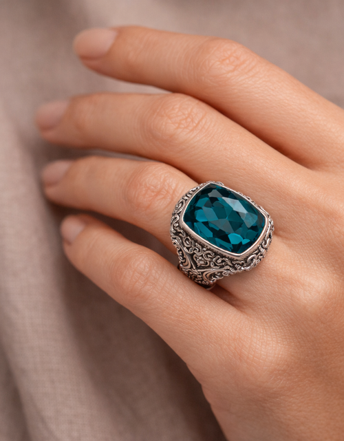 Load image into Gallery viewer, Simply Savvy Bali Artisan Sterling Silver London Blue Topaz Ring – Handcrafted 925 Silver Luxury Statement Ring
