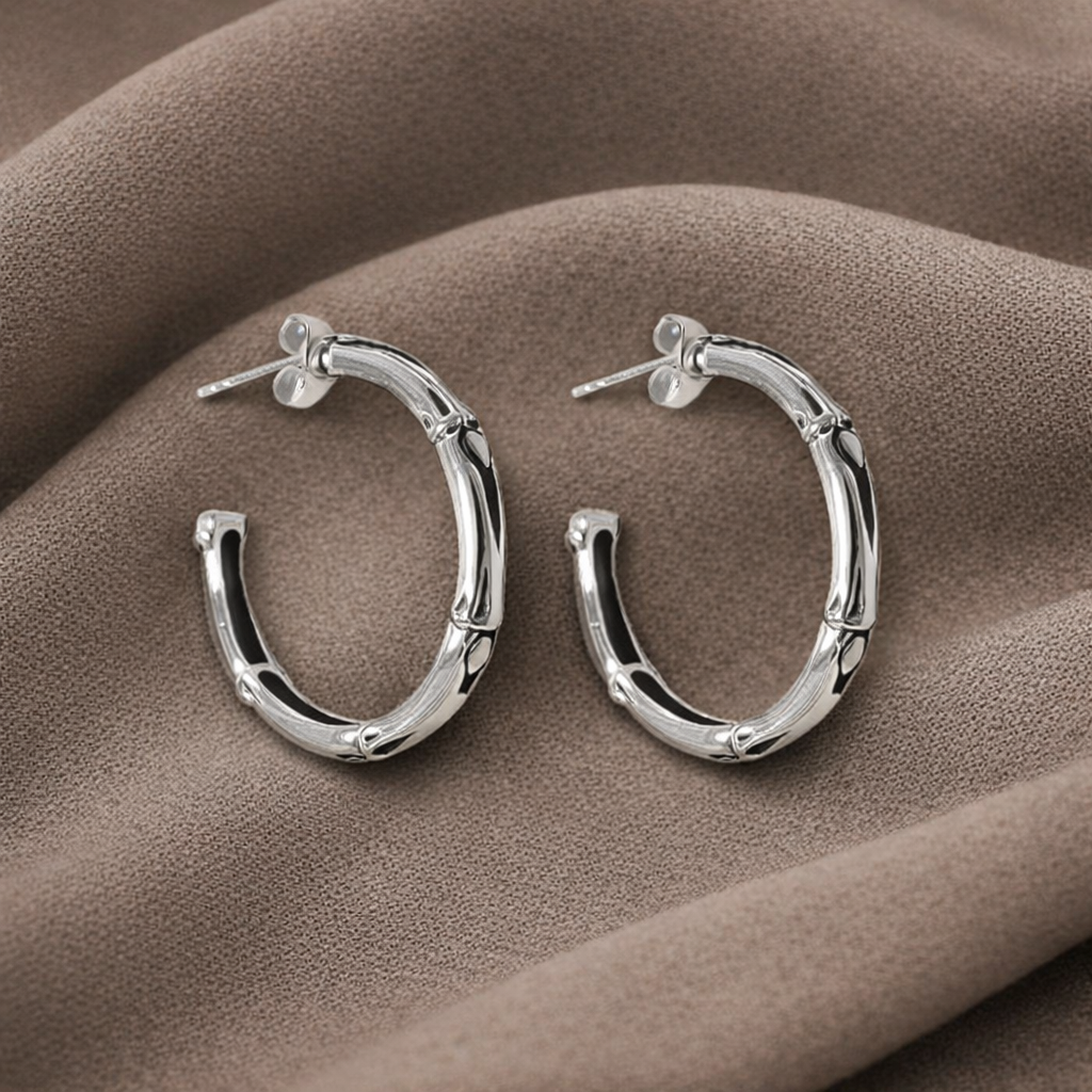 Simply Savvy Bali Artisan Sterling Silver Bamboo Hoop Earrings – Handcrafted 925 Silver Luxury Hoop Earrings