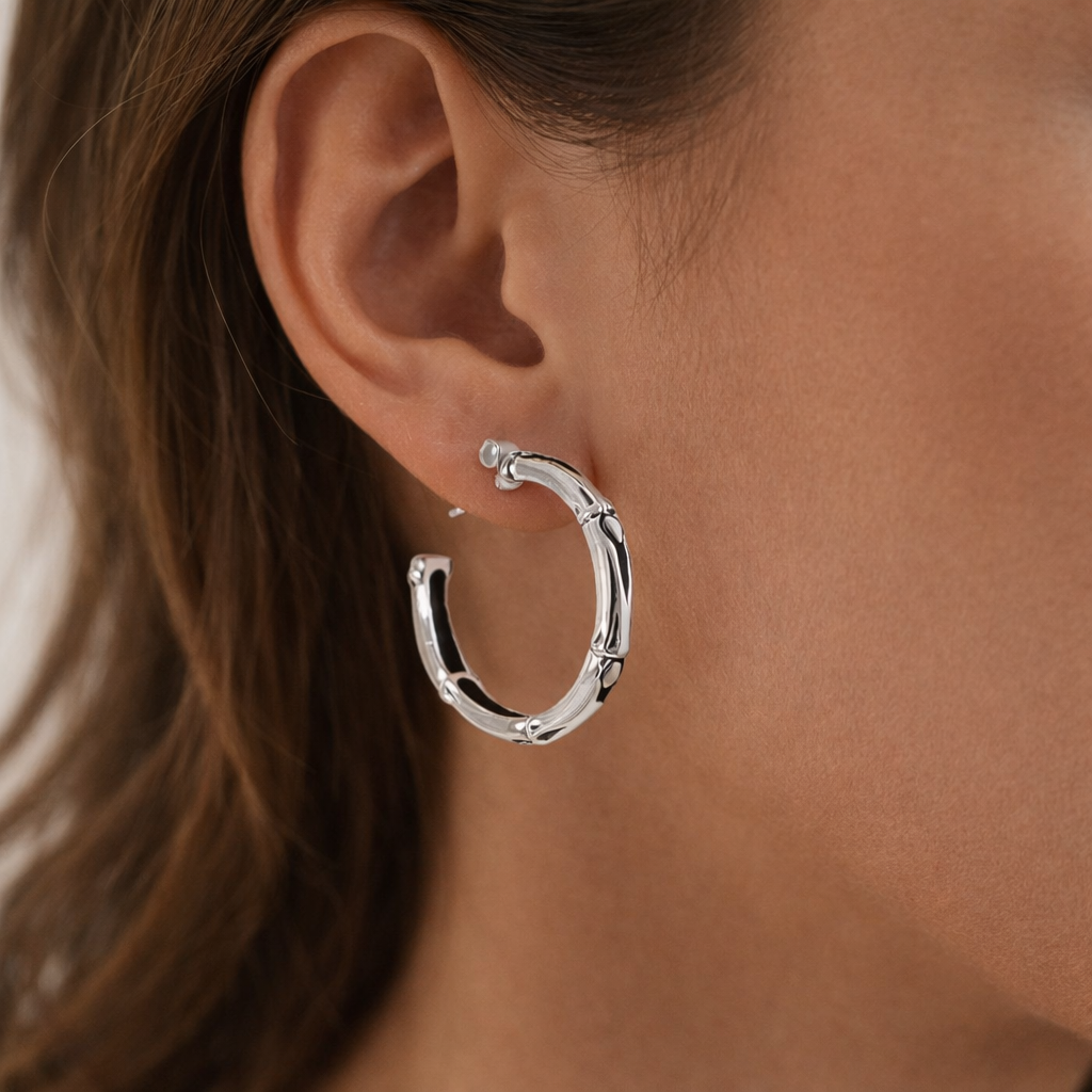 Simply Savvy Bali Artisan Sterling Silver Bamboo Hoop Earrings – Handcrafted 925 Silver Luxury Hoop Earrings