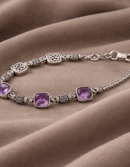 Load image into Gallery viewer, Simply Savvy Bali Artisan Sterling Silver Amethyst Bracelet – Handcrafted 925 Silver Luxury Gemstone Link Bracelet
