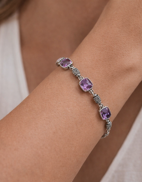 Load image into Gallery viewer, Simply Savvy Bali Artisan Sterling Silver Amethyst Bracelet – Handcrafted 925 Silver Luxury Gemstone Link Bracelet
