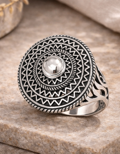 Load image into Gallery viewer, SImply Savvy Bali Mandala Statement Ring – Handcrafted Sterling Silver Artisan Ring
