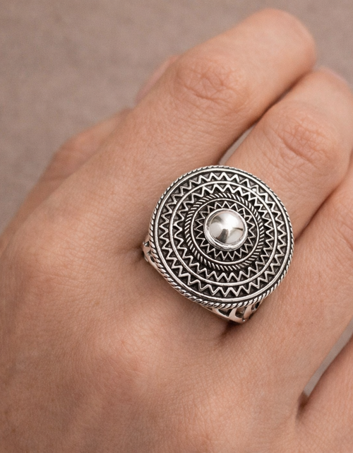 Load image into Gallery viewer, SImply Savvy Bali Mandala Statement Ring – Handcrafted Sterling Silver Artisan Ring
