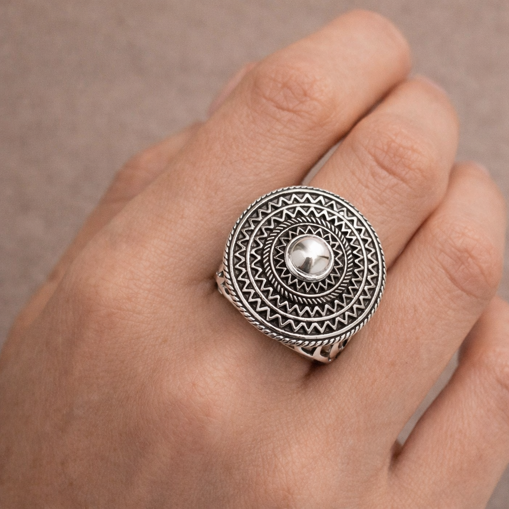 SImply Savvy Bali Mandala Statement Ring – Handcrafted Sterling Silver Artisan Ring