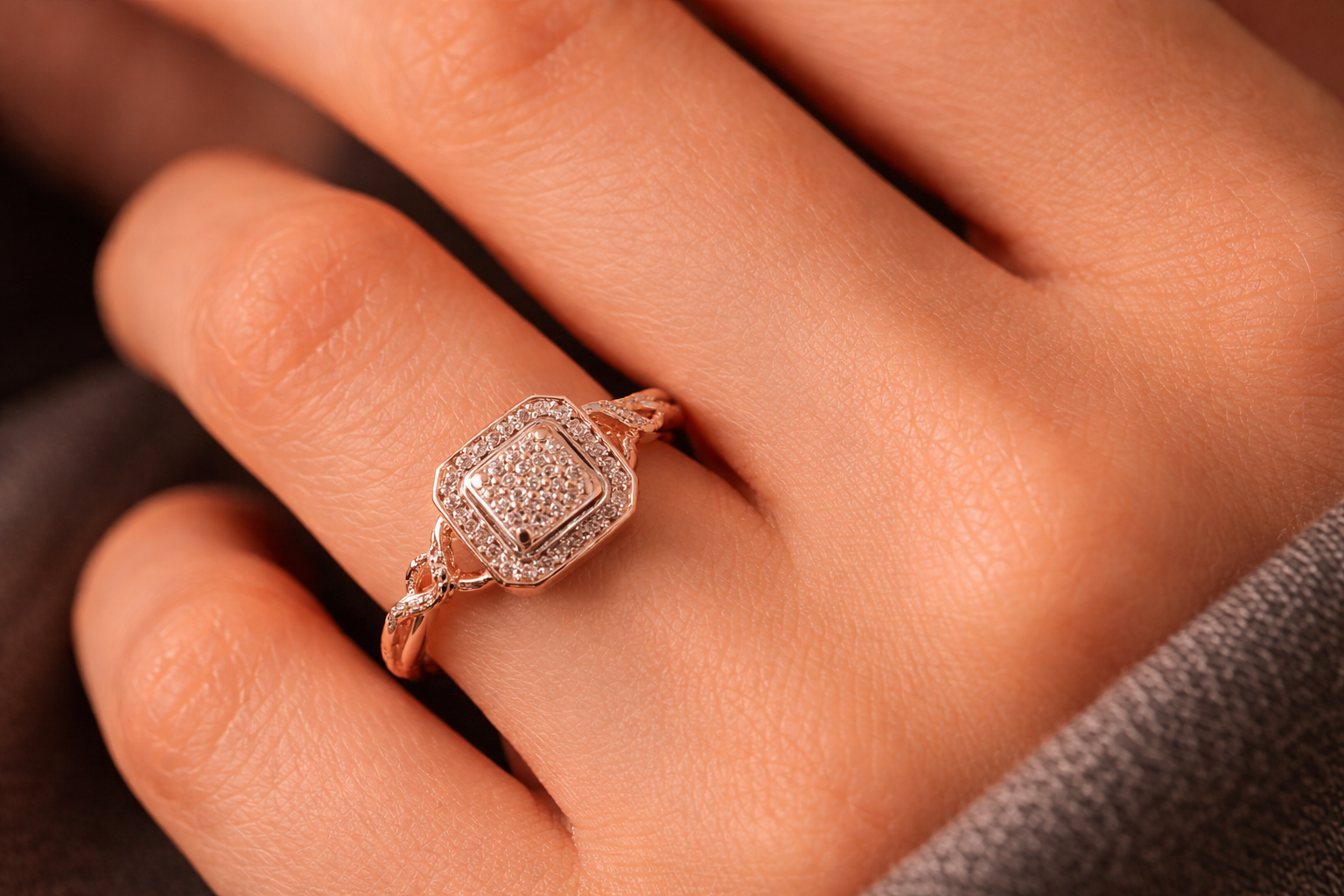 Blush Radiance Diamond Cluster Ring-10K Rose Gold Diamond Cluster Ring with Side Accents