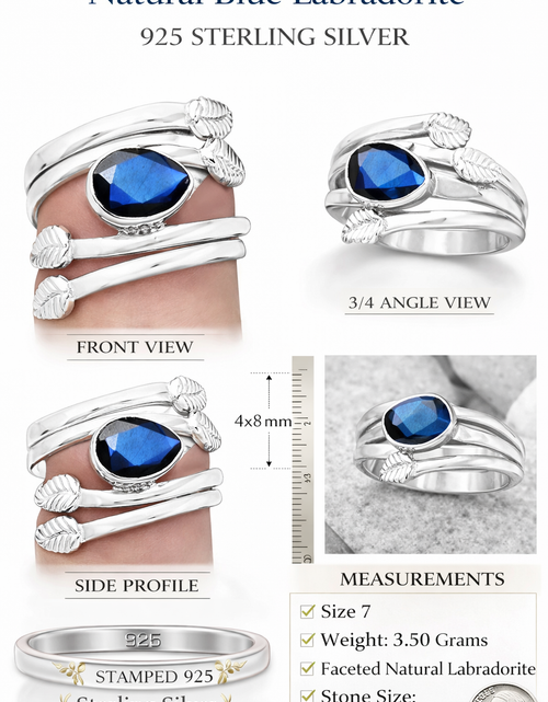 Load image into Gallery viewer, Natural Blue Labradorite Ring 925 Sterling Silver Wrap Ring Size 7
