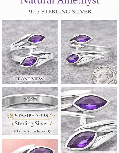Load image into Gallery viewer, Sterling Silver Amethyst Bypass Ring Size 7 – Marquise Gemstone Wrap Ring
