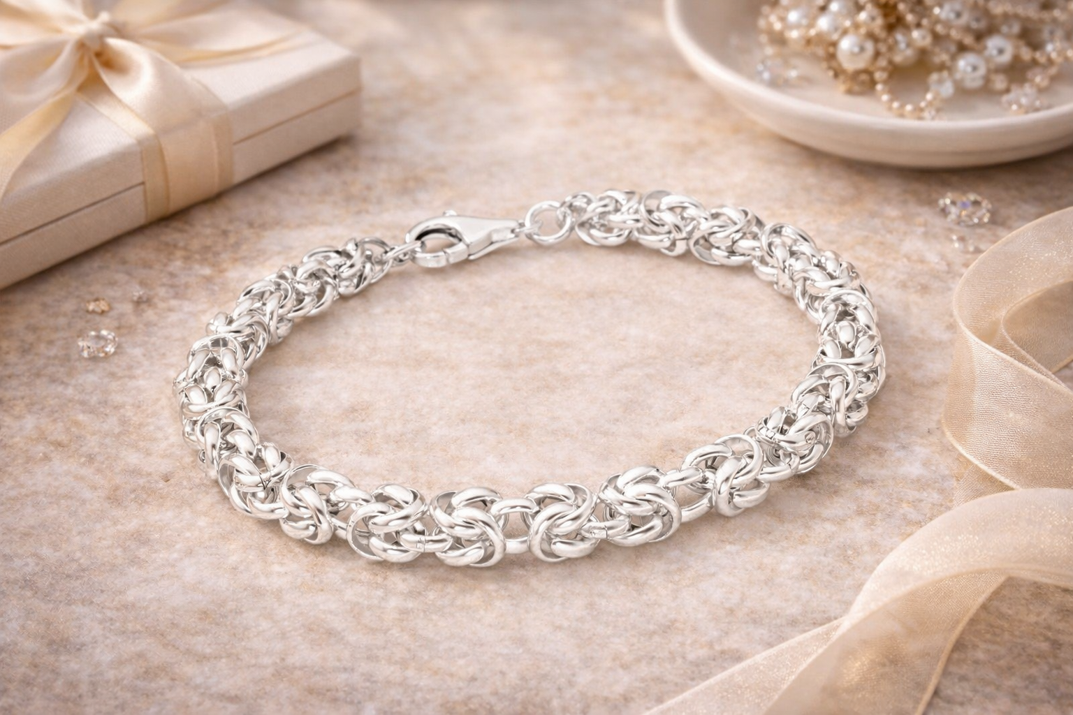 925 Sterling Silver Byzantine Link Bracelet "Midnight Weave Bracelet"