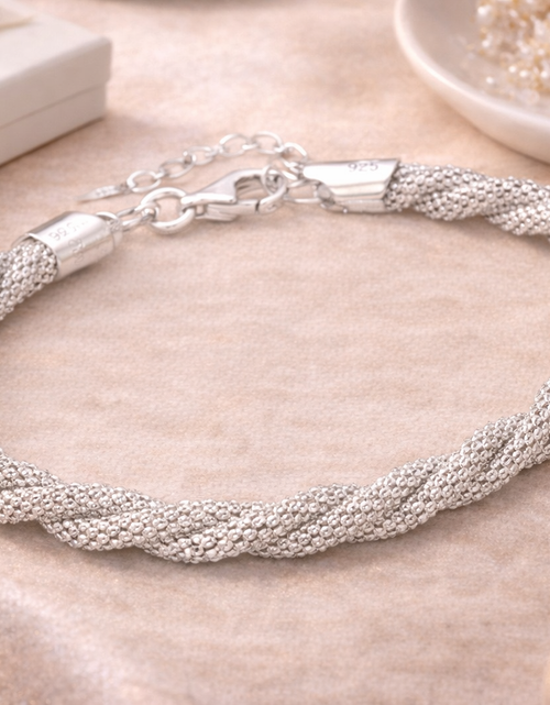 Load image into Gallery viewer, 925 Sterling Silver Diamond-Cut Braided Bracelet - "Soft Shimmer Mesh Bracelet"
