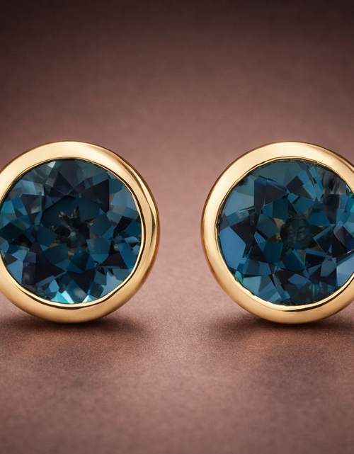 Load image into Gallery viewer, 3.00 CTW Natural London Blue Topaz Stud Earrings – Solid 18K Yellow Gold

