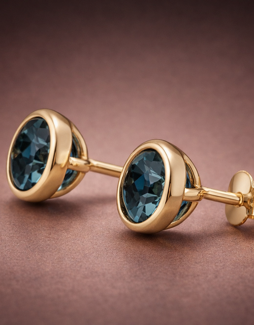 Load image into Gallery viewer, 3.00 CTW Natural London Blue Topaz Stud Earrings – Solid 18K Yellow Gold
