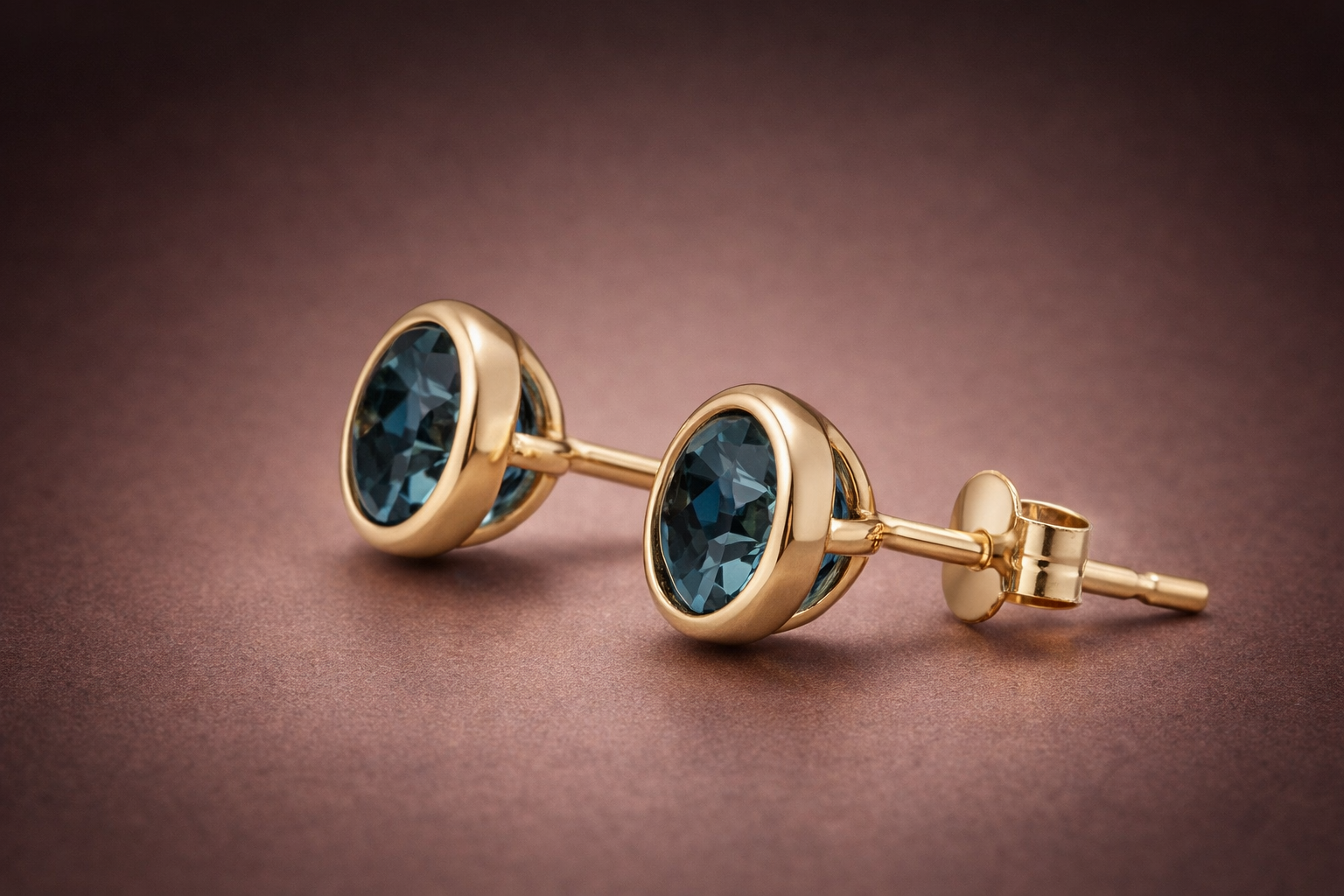 3.00 CTW Natural London Blue Topaz Stud Earrings – Solid 18K Yellow Gold